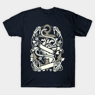 Retro Boat Anchor With Rope Heart Arrows And Bones T-Shirt